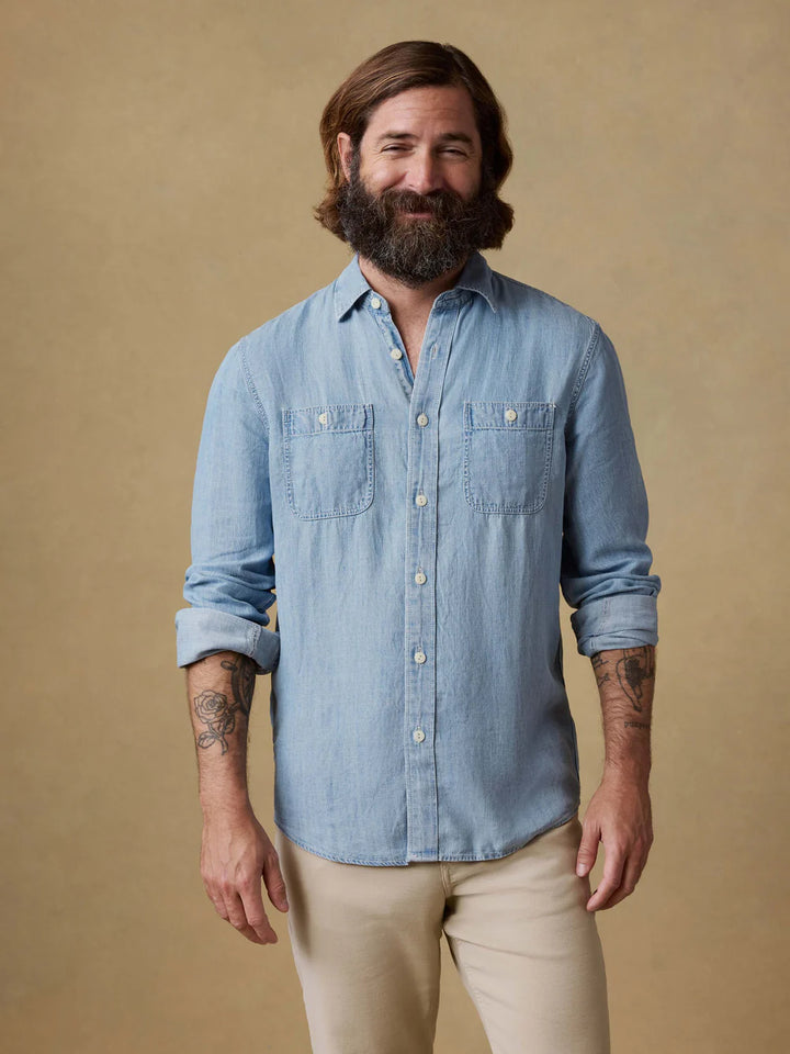 Faherty Men Tried And True Chambray Workshirt In Vintage Indigo