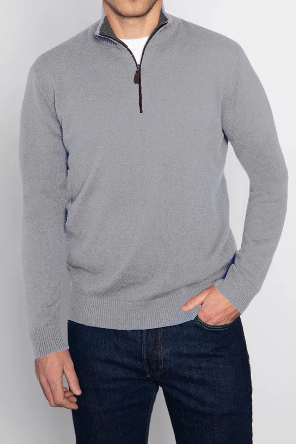 Kinross Suede Trim 1/4 Zip Mock In Sterling