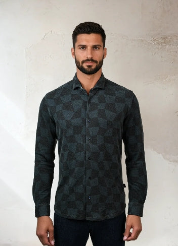 Stone Rose Rover Warped Checkerboard Shirt In Black
