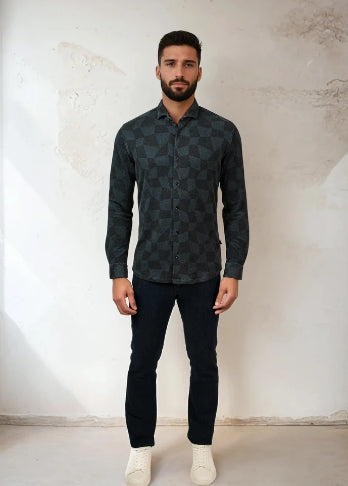 Stone Rose Rover Warped Checkerboard Shirt In Black