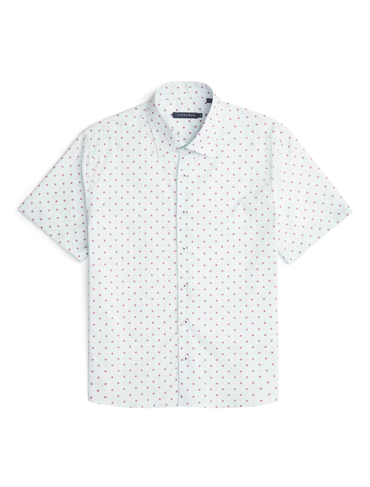 Stone Rose S/S Woven Printed Shirt In Light Blue Geometric Squares