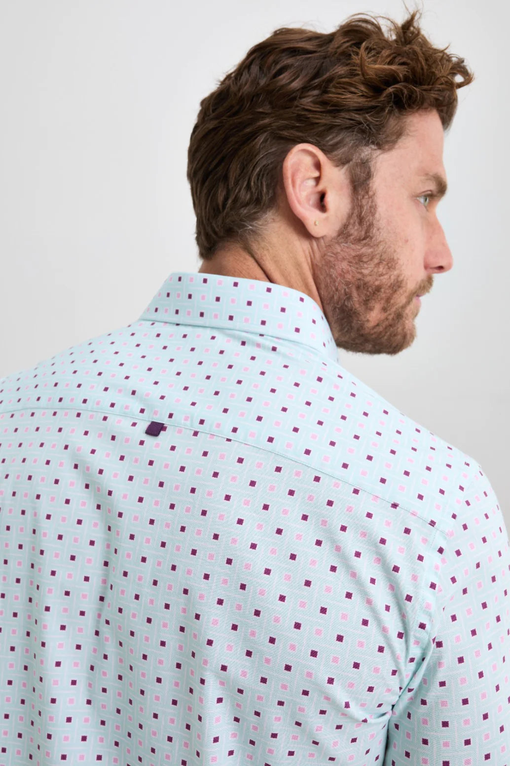 Stone Rose S/S Woven Printed Shirt In Light Blue Geometric Squares