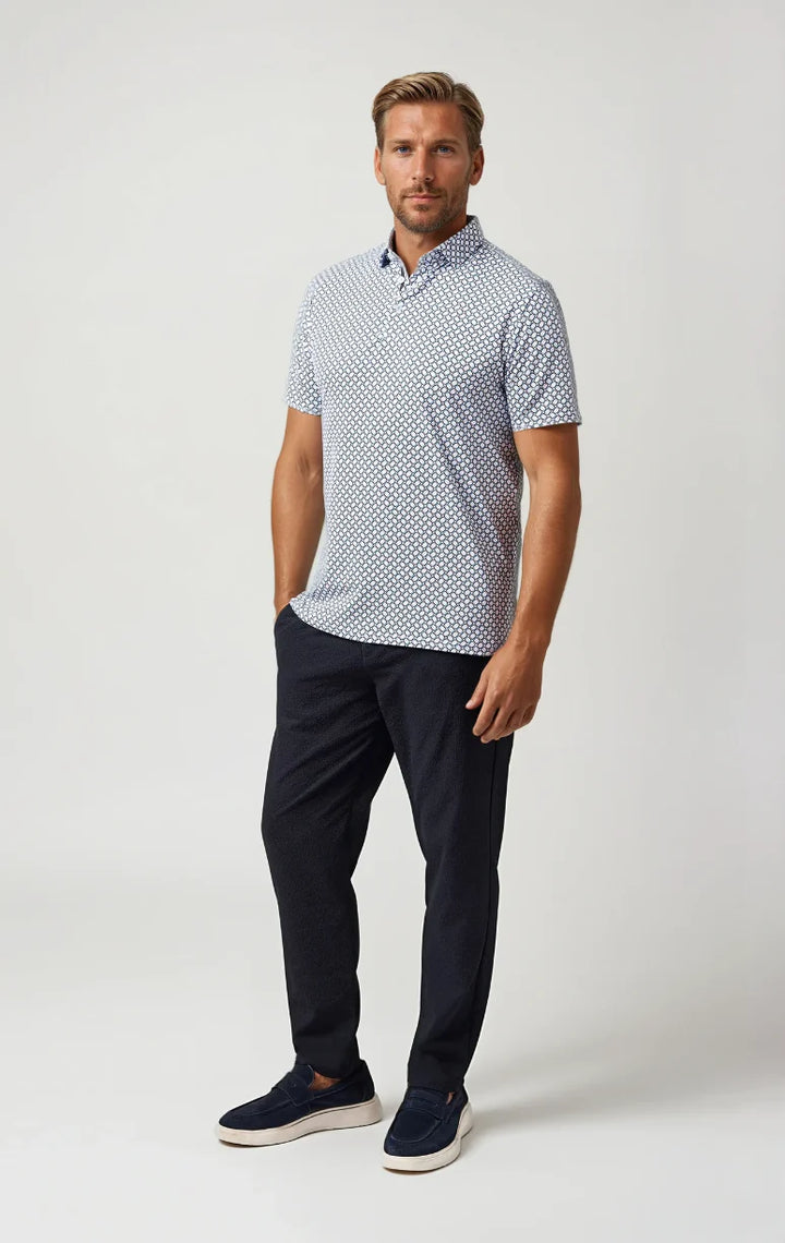 Stone Rose White Geo Print Stretch Polo