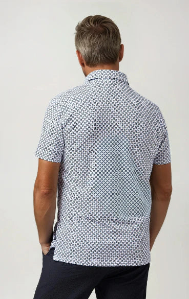 Stone Rose White Geo Print Stretch Polo