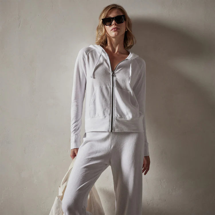 James Perse Vintage French Terry Zip Up Hoodie In White