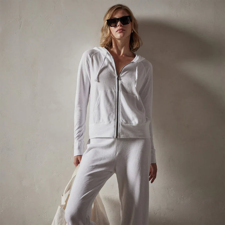 James Perse Vintage French Terry Zip Up Hoodie In White