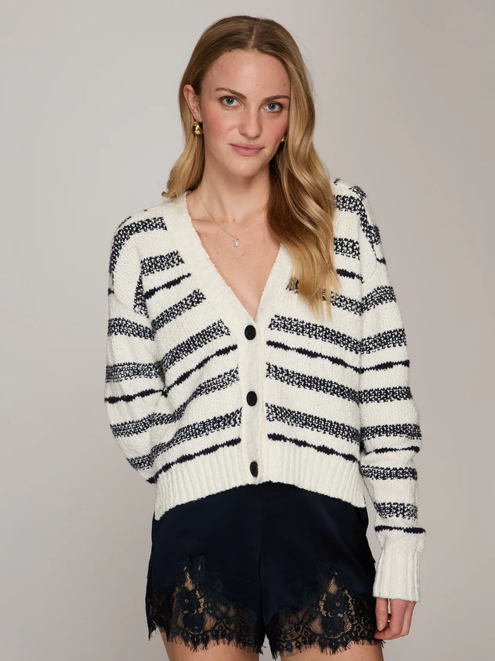 Autumn Cashmere Cropped V Neck Cardigan In White/Navy