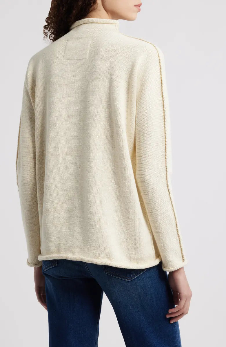 Frank &amp; Eileen Monterey Rolled Funnel Neck Sweater In Cream And Gold Glitter