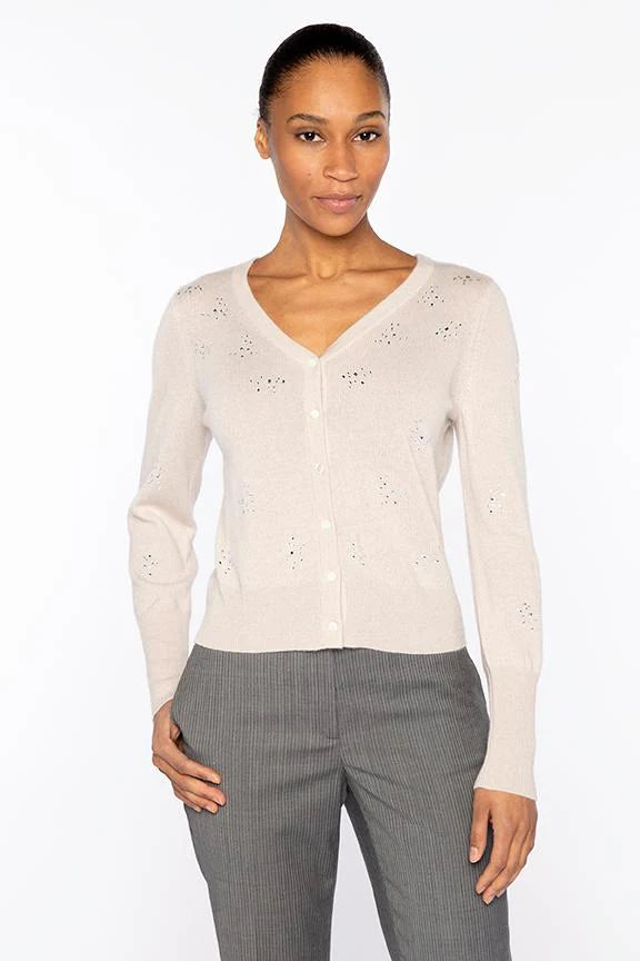 Kinross Cashmere Front To Back Crystal Cardigan - Oat