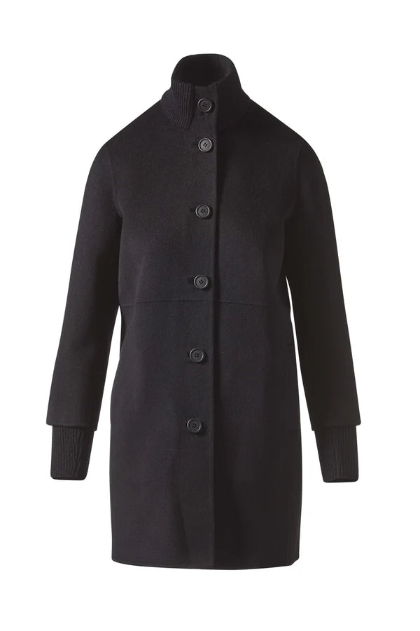 Kinross Button Front Knit Trim Coat in Black