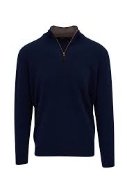 Kinross Suede Trim 1/4 Zip In Navy