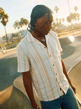 Load image into Gallery viewer, Faherty SS Breeze Camp Shirt in Golden Beach Stripe
