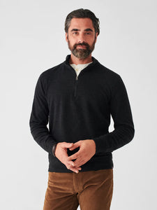 Faherty Men's Legend Sweater 1/4 Zip in Heathered Black Twill