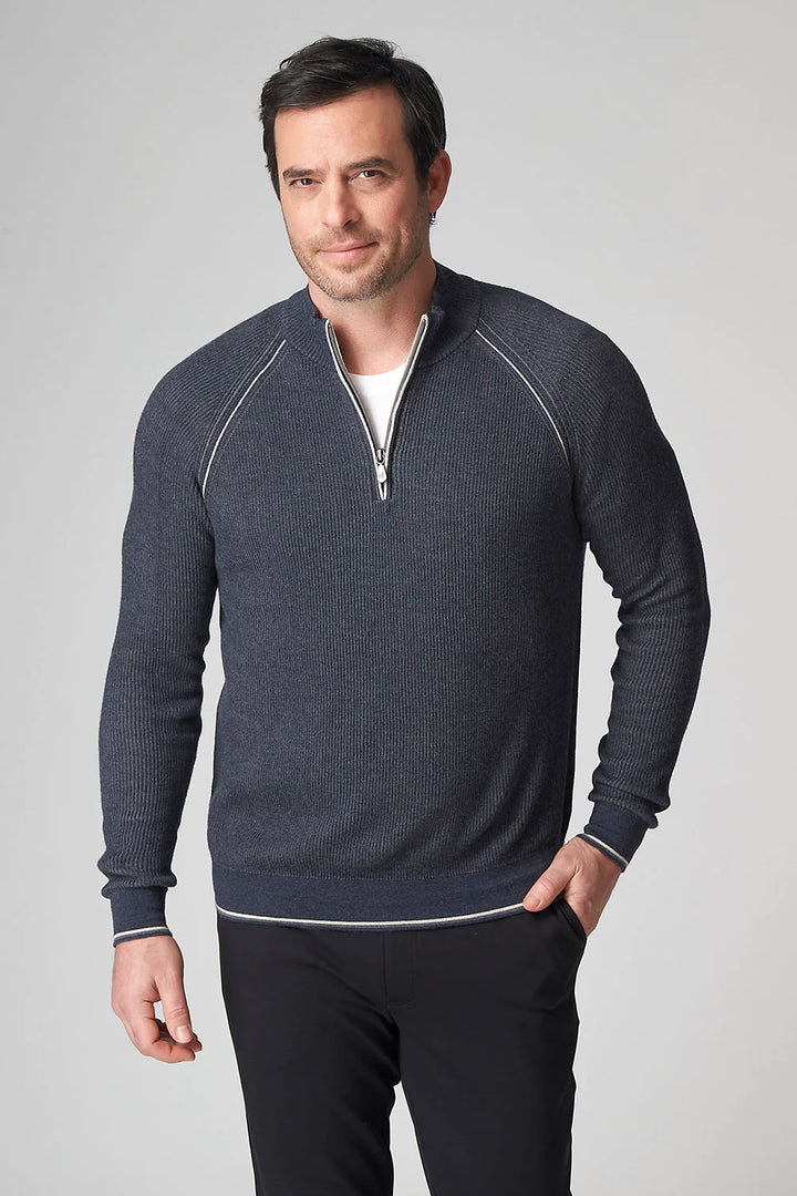Raffi English Rib Zip Mock In Midnight