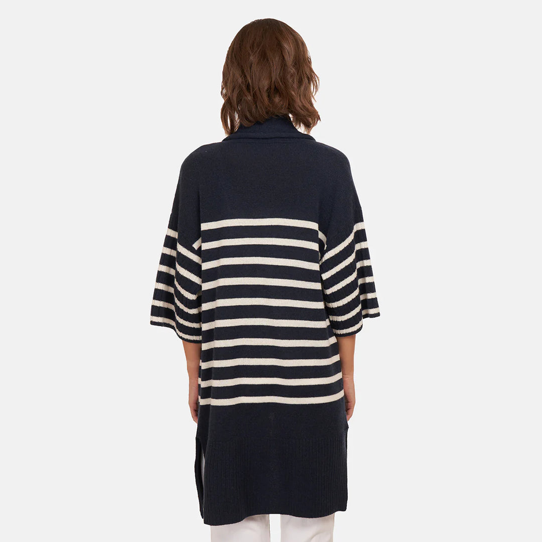 Autumn Cashmere Breton Stripe Shawl In Navy And White