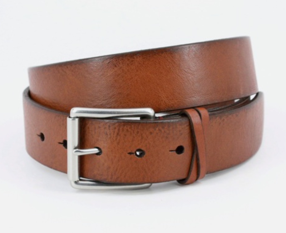 Torino Italian Burnished Shrunken Calfskin Belt In Saddle