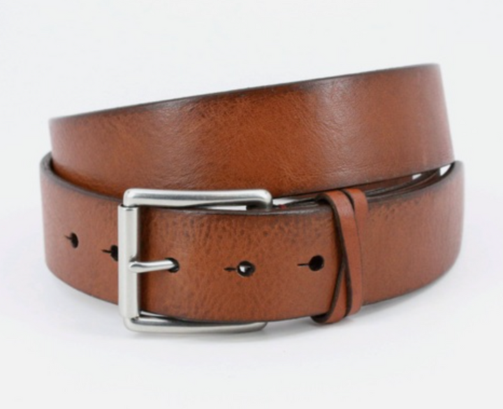 Torino Italian Burnished Shrunken Calfskin Belt In Saddle