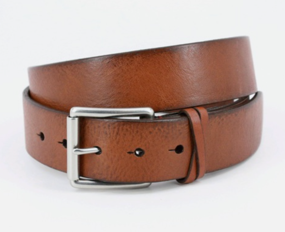 Torino Italian Burnished Shrunken Calfskin Belt in Saddle